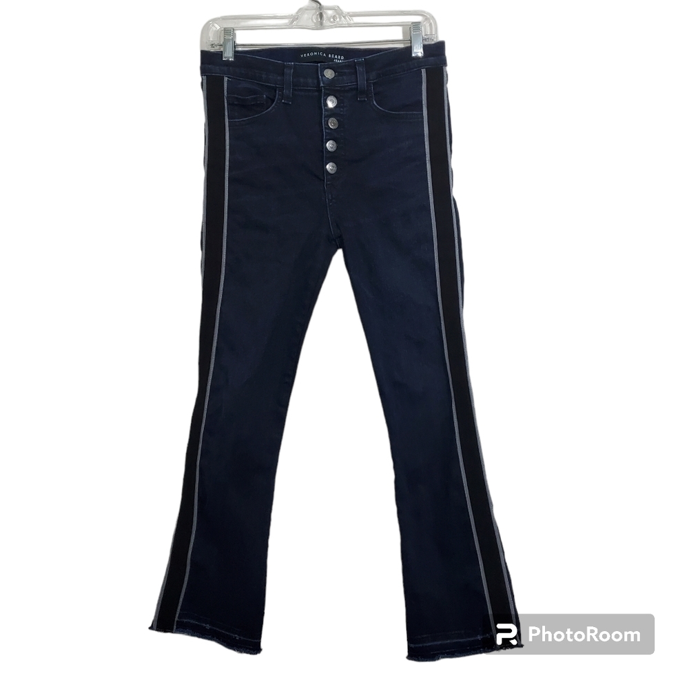 Veronica Beard Carolyn Baby Boot Jeans Button Fly Side Stripe Size 28